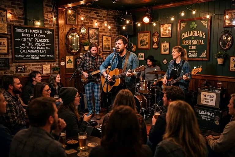 Illustration for the news story: Great Peacock Returns to Callaghan’s with Mobile’s The Volks Opening a Country-Rock Double Bill