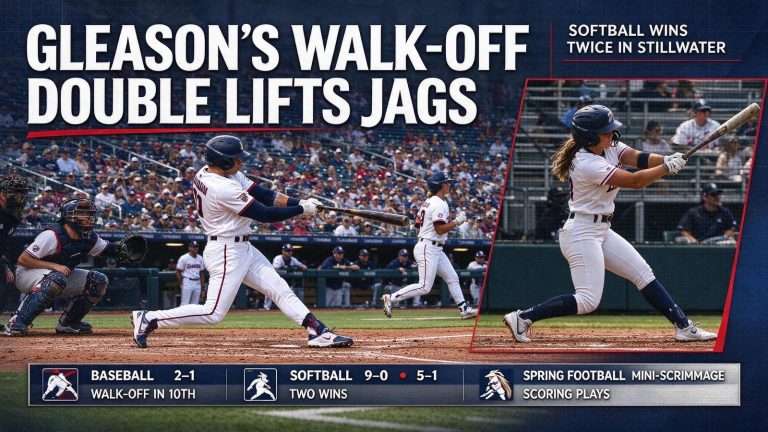 Illustration for the news story: Cole Gleason’s Walk-Off Double Lifts South Alabama Baseball Past Troy; Softball Wins Twice in Stillwater