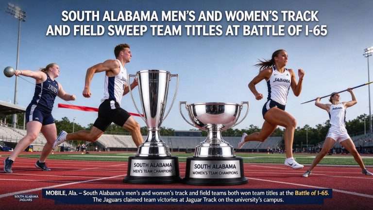 Illustration for the news story: South Alabama Men’s and Women’s Track and Field Sweep Team Titles at Battle of I-65