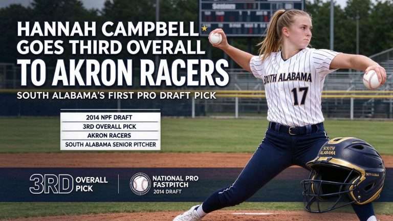 Illustration for the news story: Hannah Campbell Goes Third Overall to Akron Racers, South Alabama’s First Pro Draft Pick