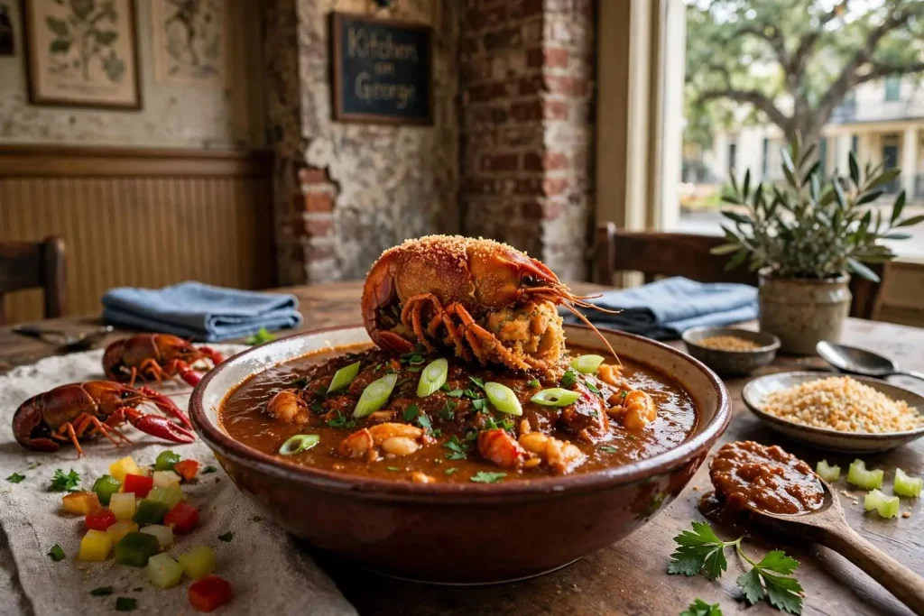 Illustration for the news story: Kitchen on George Shares Its Crawfish Bisque Recipe, Stuffed Heads and All