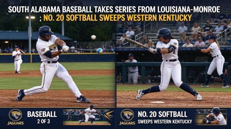 Illustration for the news story: South Alabama Baseball Takes Series From Louisiana-Monroe; No. 20 Softball Sweeps Western Kentucky
