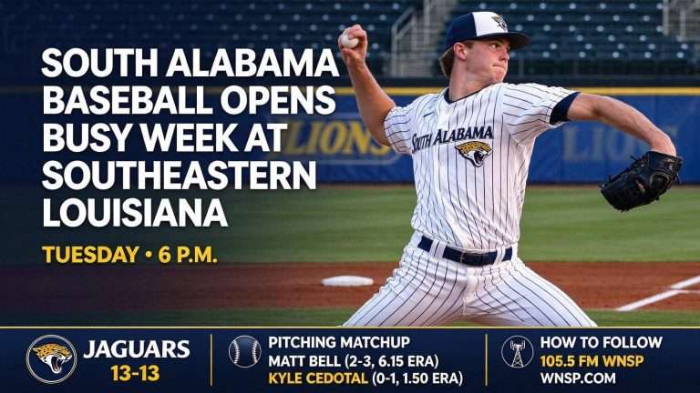 Illustration for the news story: South Alabama Baseball Opens Busy Week at Southeastern Louisiana
