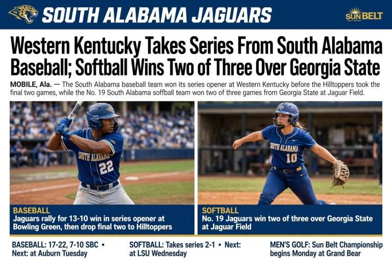 Illustration for the news story: Western Kentucky Takes Series From South Alabama Baseball; Softball Wins Two of Three Over Georgia State