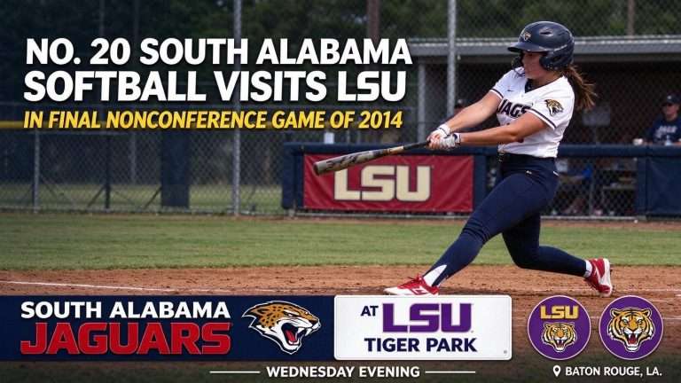 Illustration for the news story: No. 20 South Alabama Softball Visits LSU in Final Nonconference Game of 2014