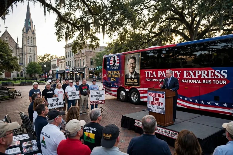 Illustration for the news story: Tea Party Express Rolls into Mobile for ‘Fighting for Liberty’ Rally