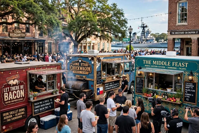 Illustration for the news story: Great Food Truck Race Trucks Roll Into Mobile for a Weekend of Downtown Filming