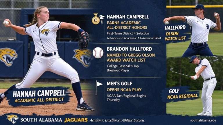 Illustration for the news story: Hannah Campbell Earns Academic All-District Honors; Hallford on Olson Watch List; Golf Opens NCAA Play