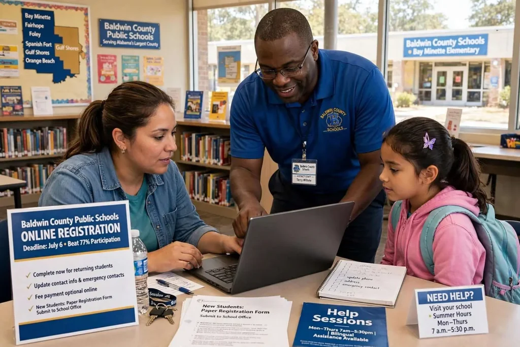 Illustration for the news story: Baldwin County Schools Push Families to Beat July 6 Online Registration Deadline