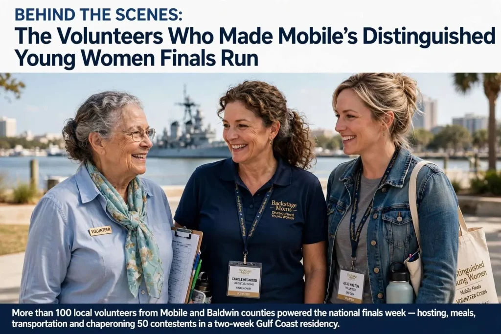 Illustration for the news story: Behind the Scenes: The Volunteers Who Made Mobile’s Distinguished Young Women Finals Run