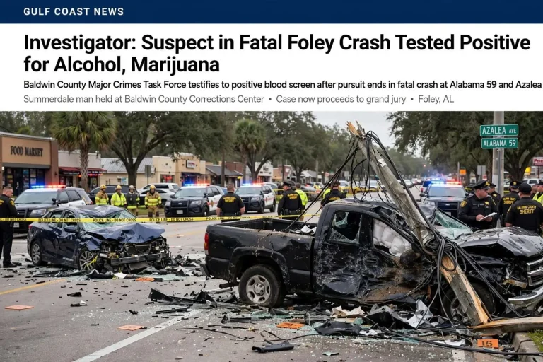 Illustration for the news story: Investigator: Suspect in Fatal Foley Crash Tested Positive for Alcohol, Marijuana