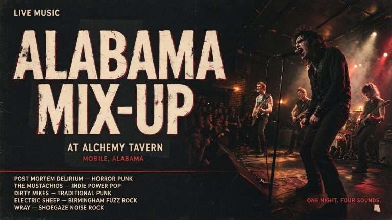 Illustration for the news story: Four Alabama Bands Bring Clashing Sounds Together for ‘Alabama Mix-Up’ Show at Alchemy Tavern