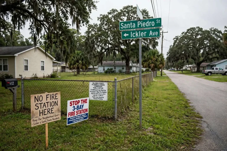 Illustration for the news story: Lillian Neighbors Sue to Block Fire Station Planned for Their Street