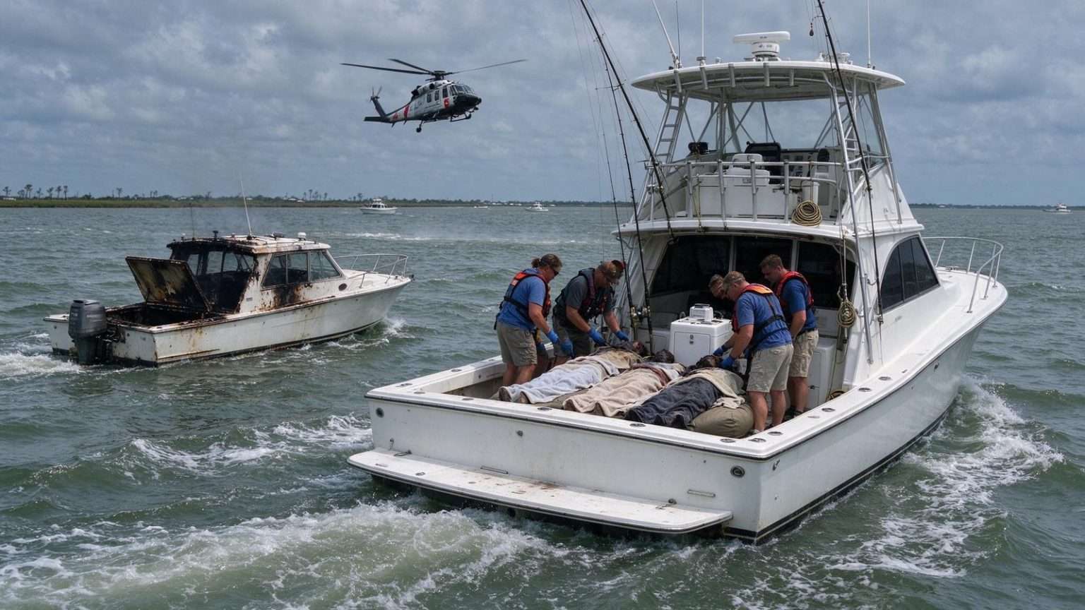Illustration for the news story: Mississippi Angler Ferries Burn Victims to Safety After Boat Fire Near Dauphin Island