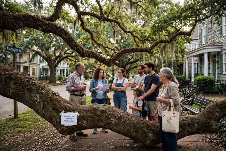 Illustration for the news story: Oakleigh Neighbors Rally to Save a Beloved Oak Limb in Mobile