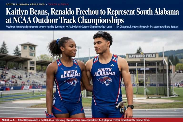 Illustration for the news story: Kaitlyn Beans, Renaldo Frechou to Represent South Alabama at NCAA Outdoor Track Championships