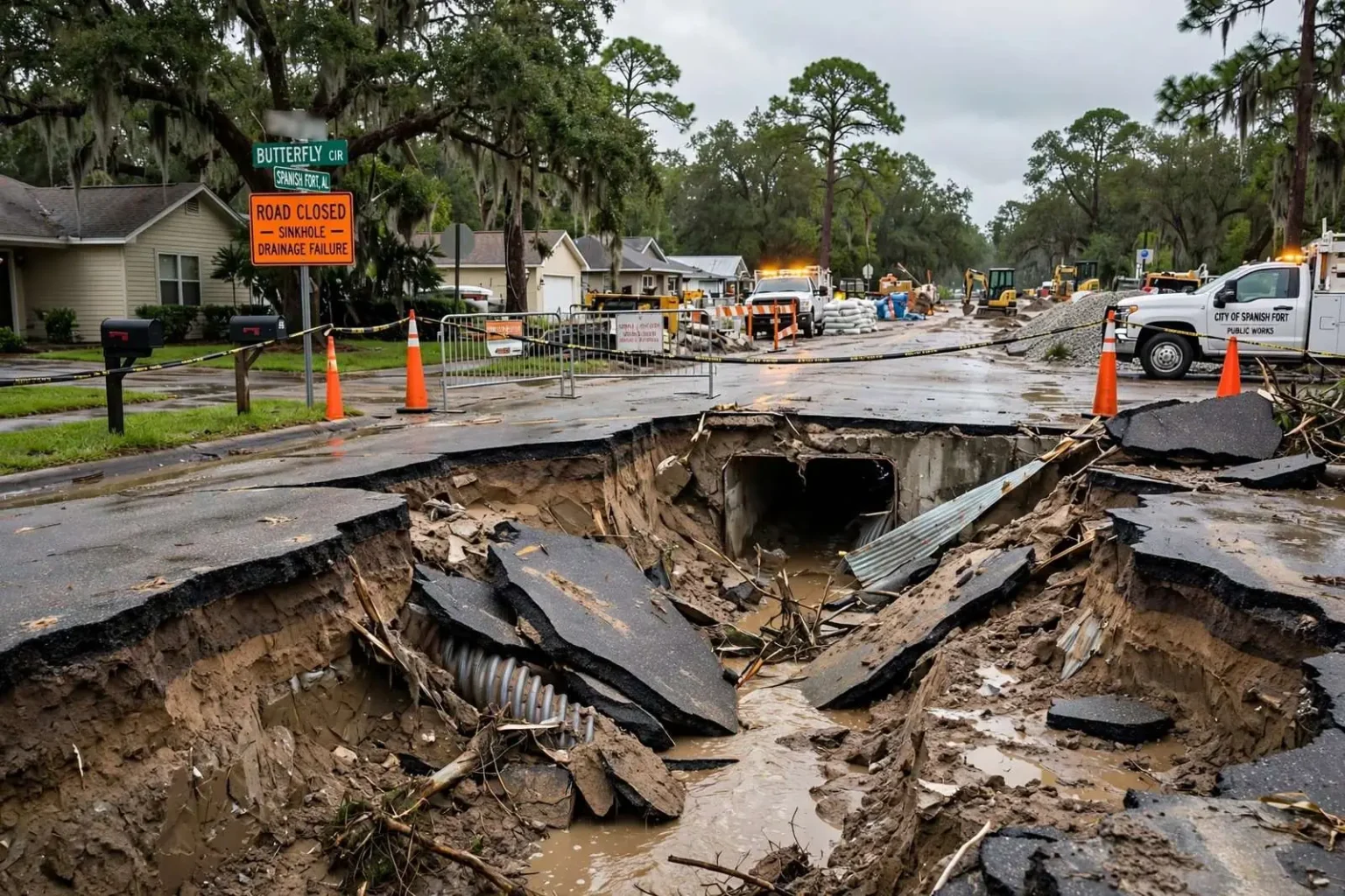 Illustration for the news story: Spanish Fort Advances $90,000 in Road and Drainage Repairs After Historic April Flood