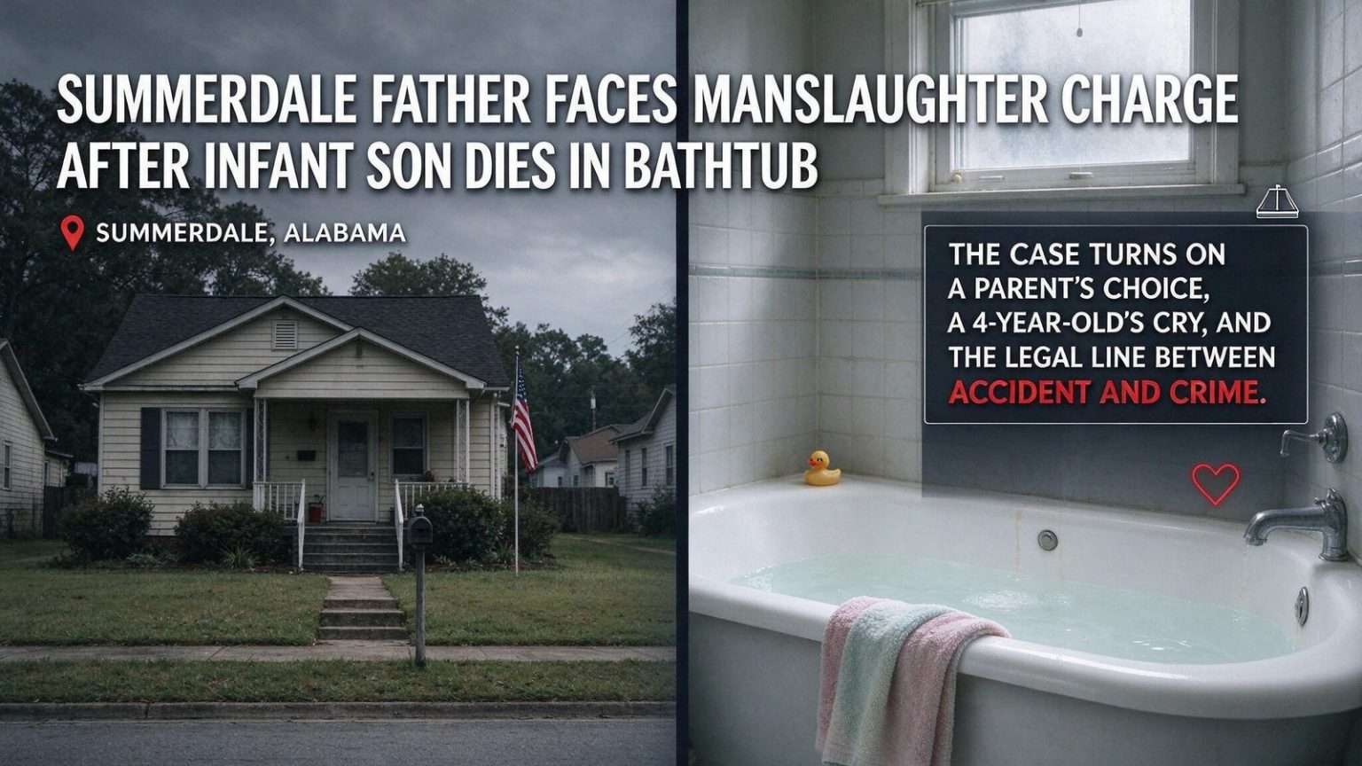 Illustration for the news story: Summerdale Father Faces Manslaughter Charge After Infant Son Dies in Bathtub