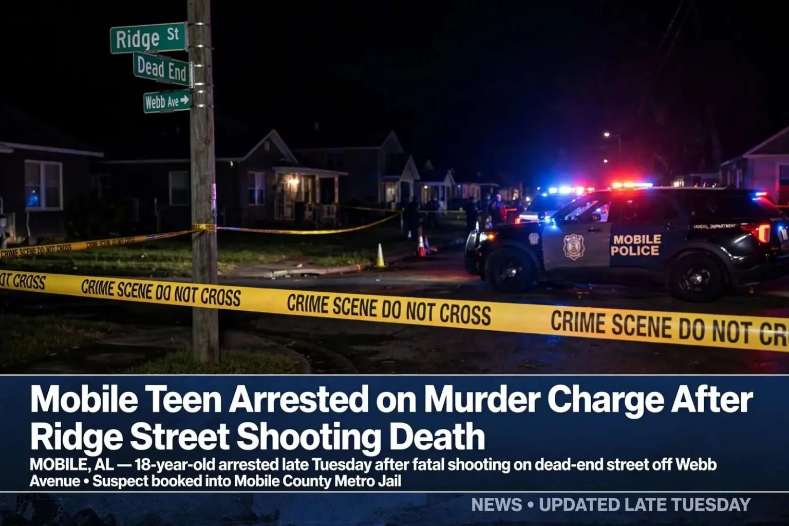 Illustration for the news story: Mobile Teen Arrested on Murder Charge After Ridge Street Shooting Death