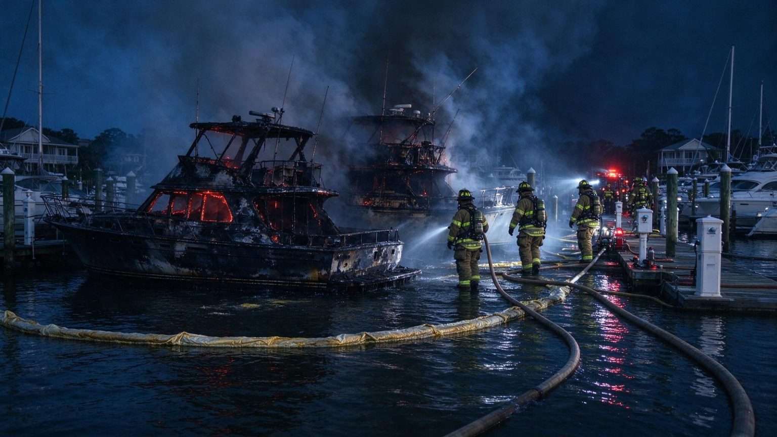 Illustration for the news story: Two Boats Destroyed in Early Morning Fire at Orange Beach Marina