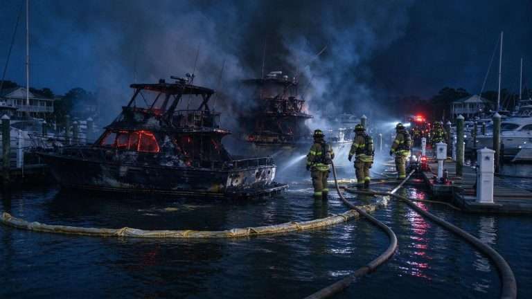Illustration for the news story: Two Boats Destroyed in Early Morning Fire at Orange Beach Marina