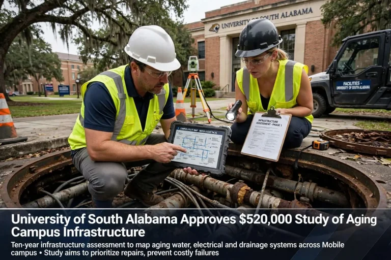 Illustration for the news story: University of South Alabama Approves $520,000 Study of Aging Campus Infrastructure