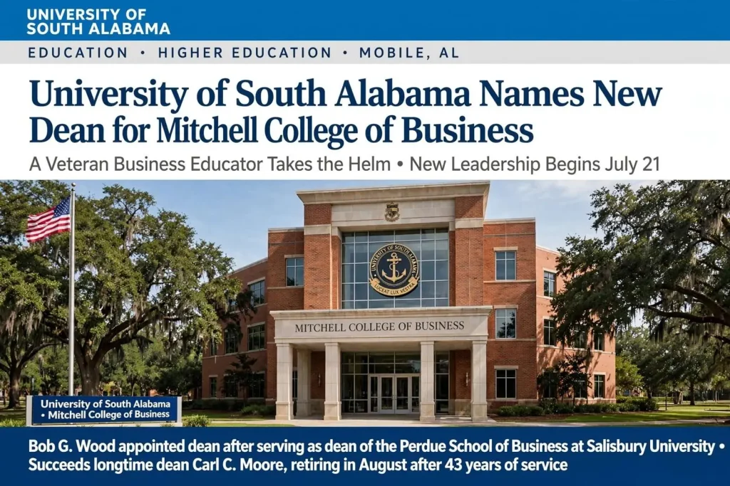 Illustration for the news story: University of South Alabama Names New Dean for Mitchell College of Business