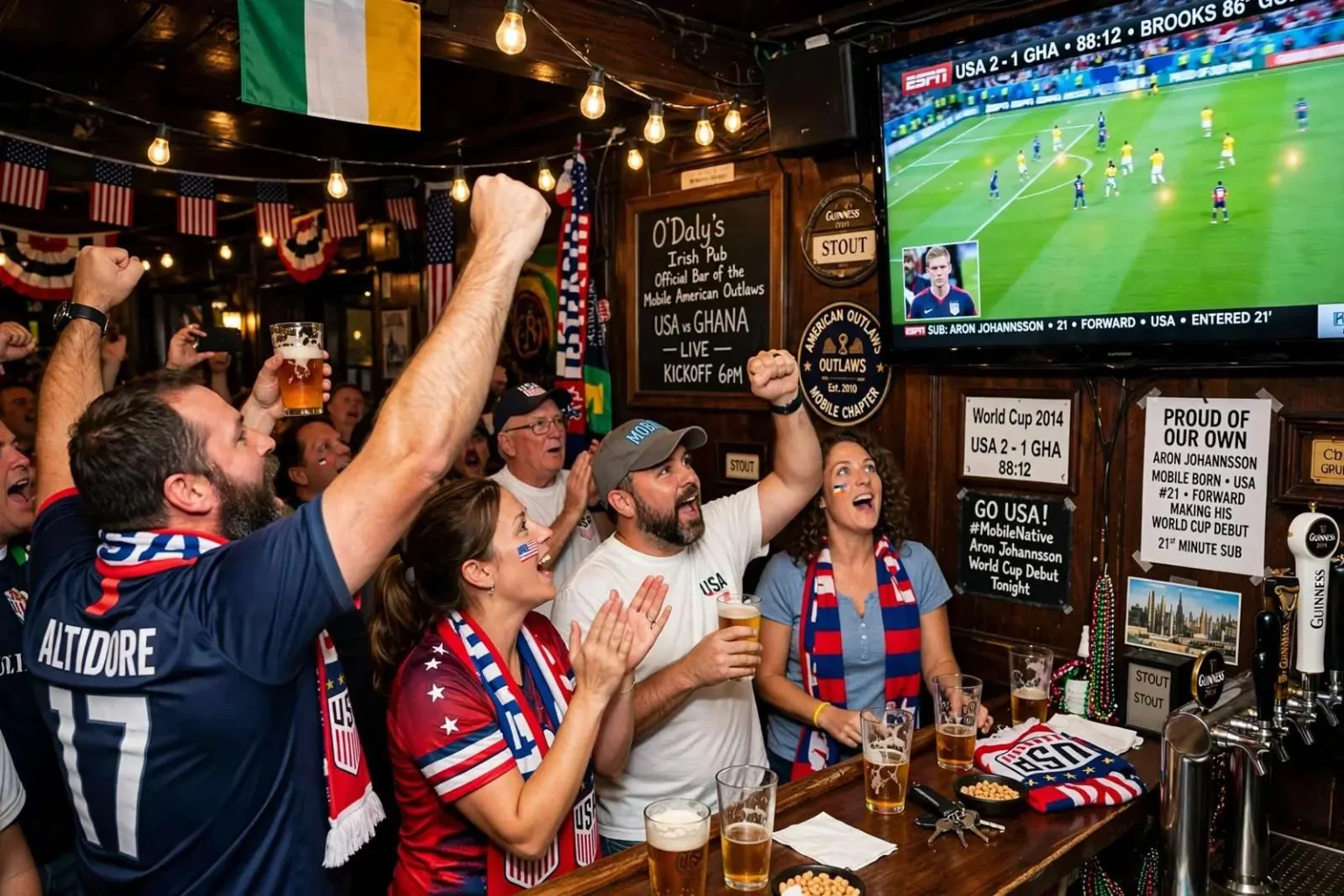 Illustration for the news story: Mobile Fans Roar as Hometown’s Aron Johannsson Takes the World Cup Stage