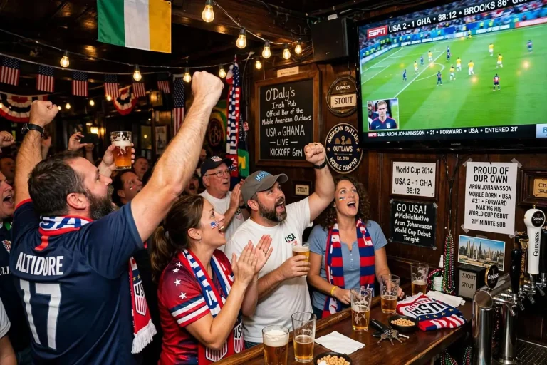Illustration for the news story: Mobile Fans Roar as Hometown’s Aron Johannsson Takes the World Cup Stage