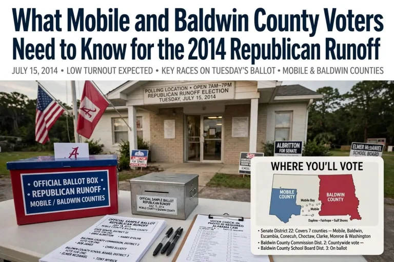 Illustration for the news story: What Mobile and Baldwin County Voters Need to Know for the 2014 Republican Runoff