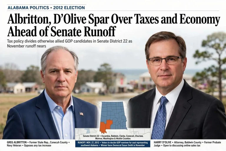 Illustration for the news story: Albritton, D’Olive Spar Over Taxes and Economy Ahead of Senate Runoff