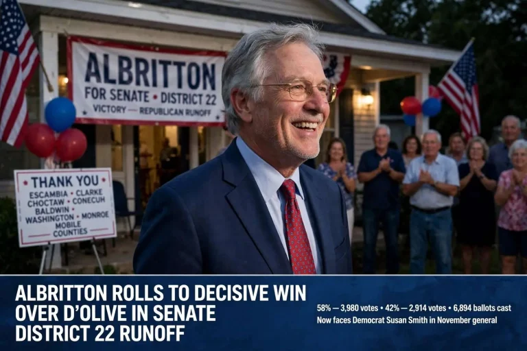 Illustration for the news story: Albritton Rolls to Decisive Win Over D’Olive in Senate District 22 Runoff