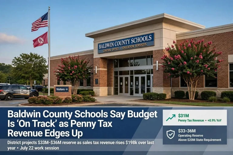Illustration for the news story: Baldwin County Schools Say Budget Is ‘On Track’ as Penny Tax Revenue Edges Up