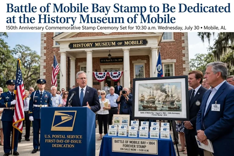 Illustration for the news story: Battle of Mobile Bay Stamp to Be Dedicated at the History Museum of Mobile