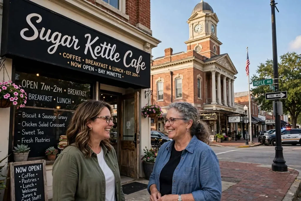 Illustration for the news story: Bay Minette Weighs a Retail Study as a New Cafe Bets on the Courthouse Square