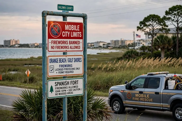 Illustration for the news story: Coastal Alabama Cities Enforce Different Fireworks Rules Ahead of Fourth of July