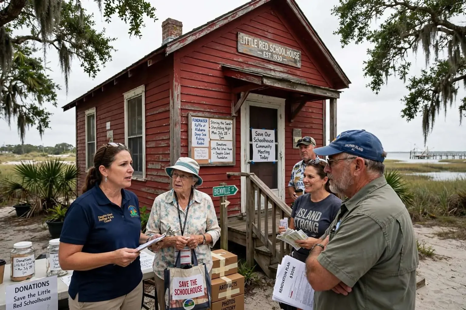 Illustration for the news story: Dauphin Islanders Rally to Save Their Little Red Schoolhouse