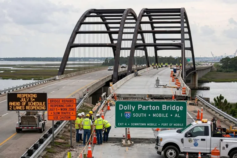 Illustration for the news story: ‘Dolly Parton’ Bridge Repairs Ahead of Schedule, Early July Reopening Expected