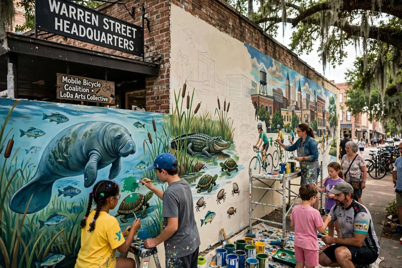 Illustration for the news story: Downtown Mobile Mural Takes Shape With Help From Neighborhood Kids