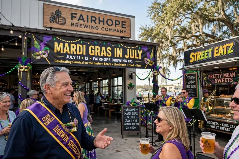 Illustration for the news story: Fairhope Brewing Throws Mardi Gras in July Party July 11-12