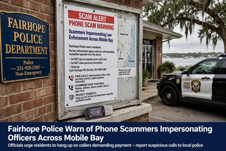 Illustration for the news story: Fairhope Police Warn of Phone Scammers Impersonating Officers Across Mobile Bay