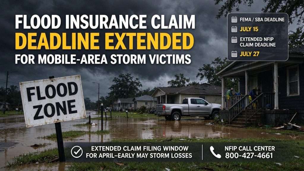 Illustration for the news story: Flood Insurance Claim Deadline Extended for Mobile-Area Storm Victims