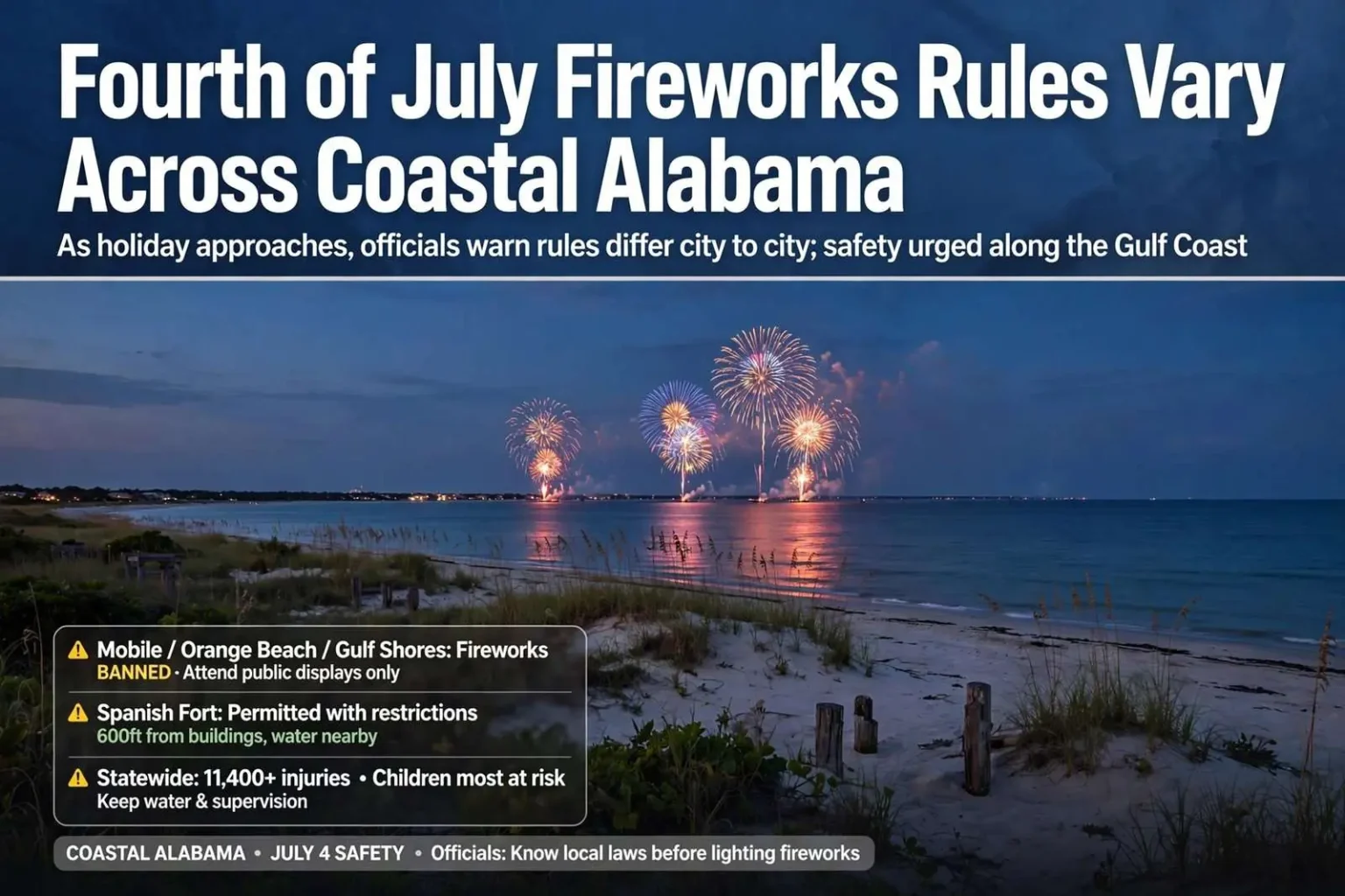 Illustration for the news story: Fourth of July Fireworks Rules Vary Across Coastal Alabama