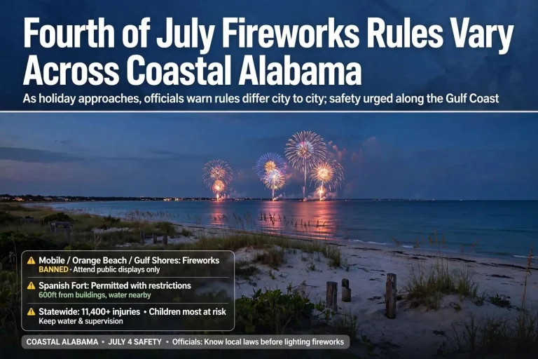 Illustration for the news story: Fourth of July Fireworks Rules Vary Across Coastal Alabama