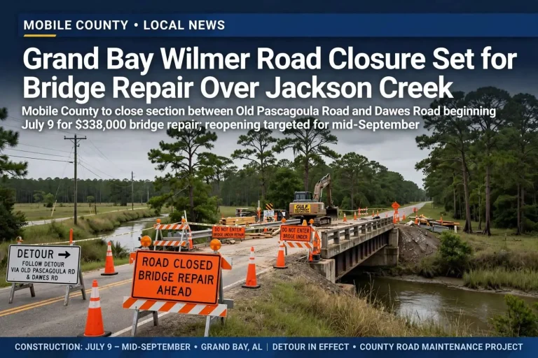 Illustration for the news story: Grand Bay Wilmer Road Closure Set for Bridge Repair Over Jackson Creek