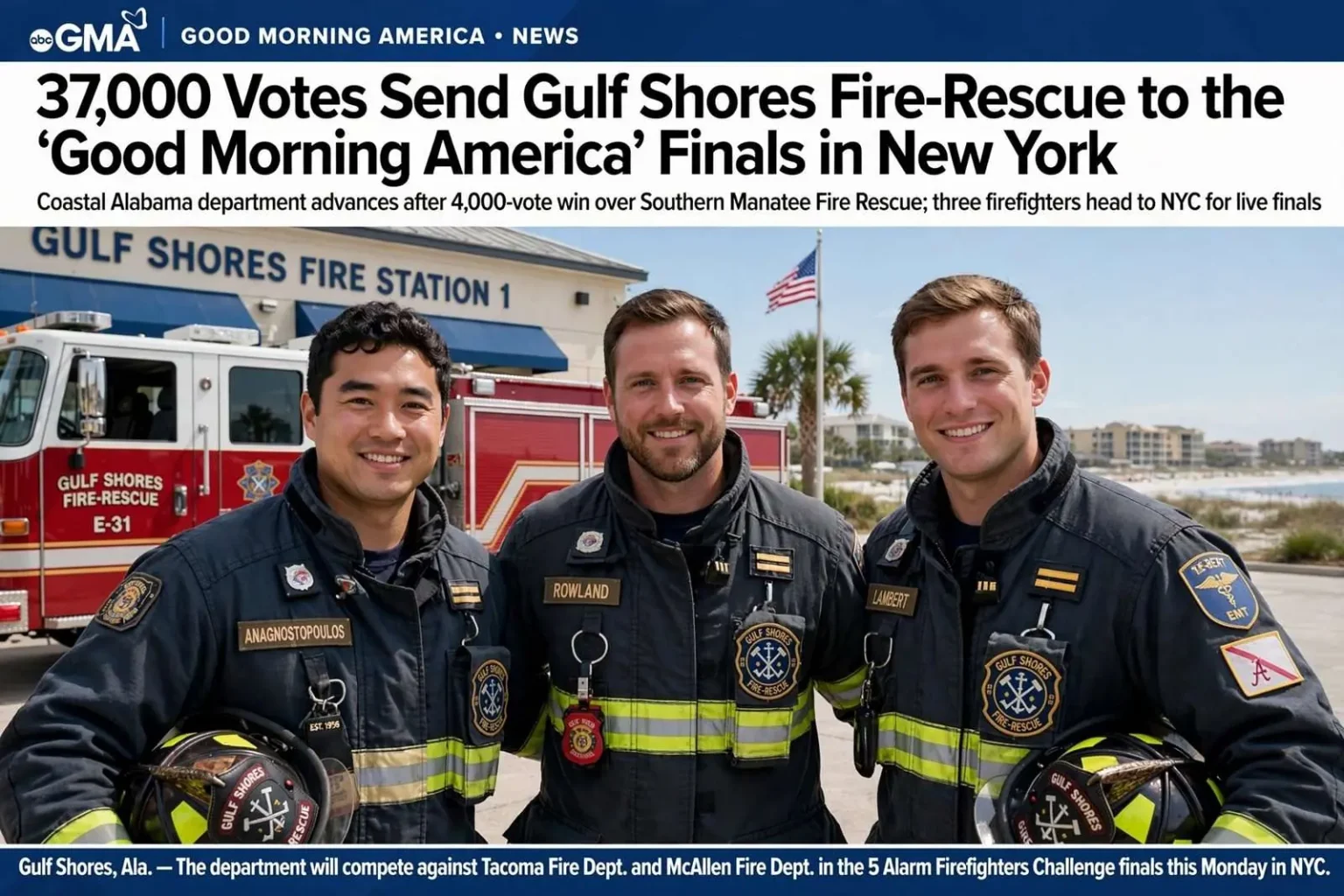 Illustration for the news story: 37,000 Votes Send Gulf Shores Fire-Rescue to the ‘Good Morning America’ Finals in New York