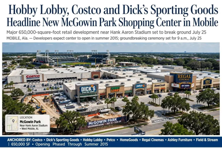 Illustration for the news story: Hobby Lobby, Costco and Dick’s Sporting Goods Headline New McGowin Park Shopping Center in Mobile