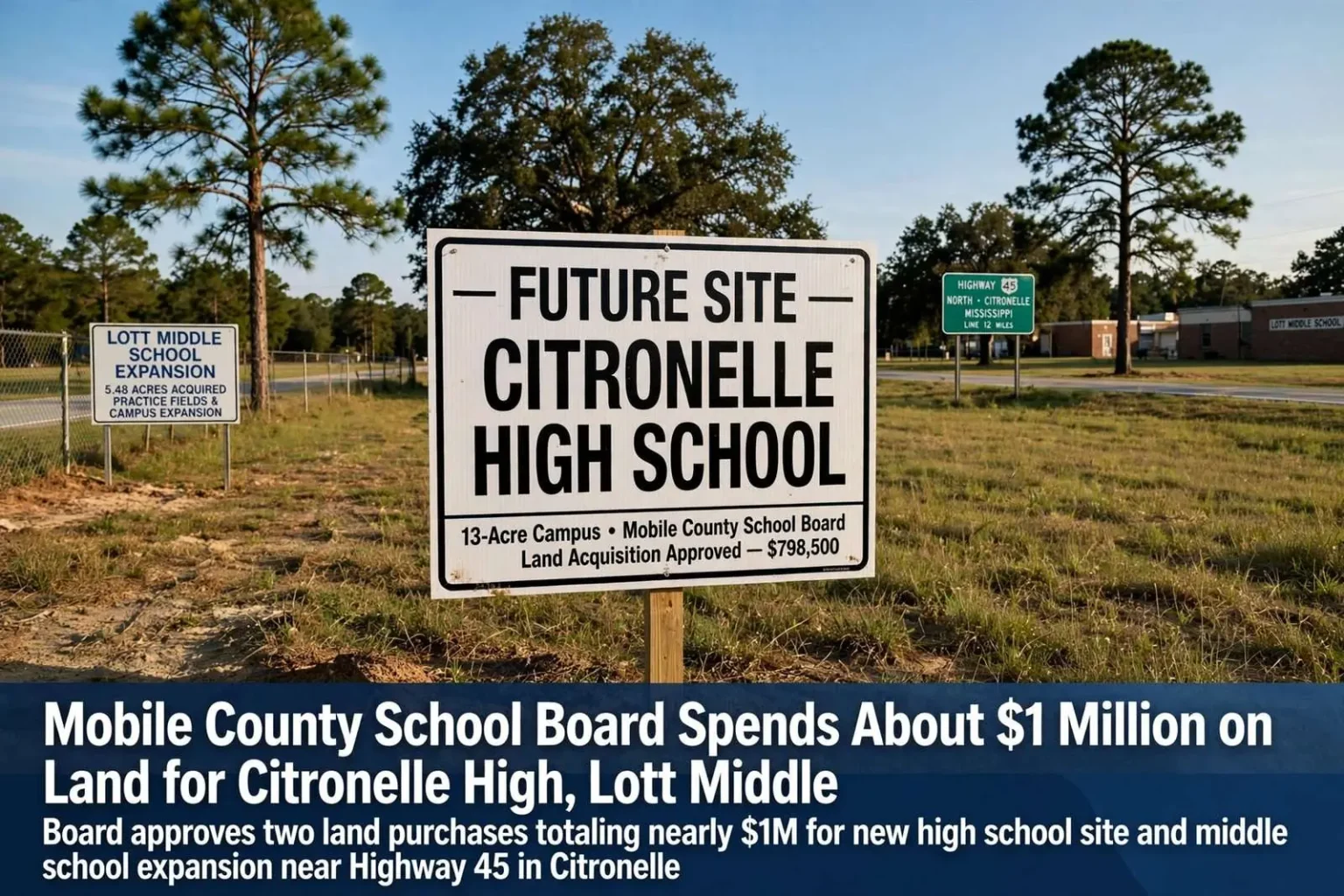 Illustration for the news story: Mobile County School Board Spends About $1 Million on Land for Citronelle High, Lott Middle