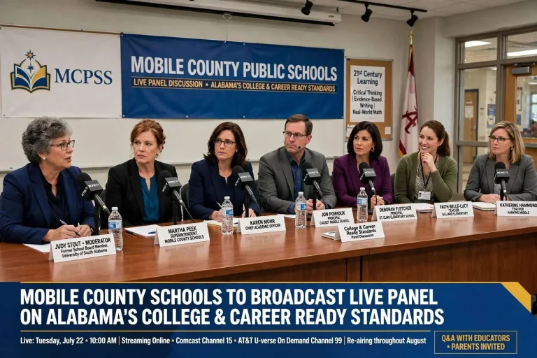 Illustration for the news story: Mobile County Schools to Broadcast a Live Panel on Alabama’s College and Career Ready Standards