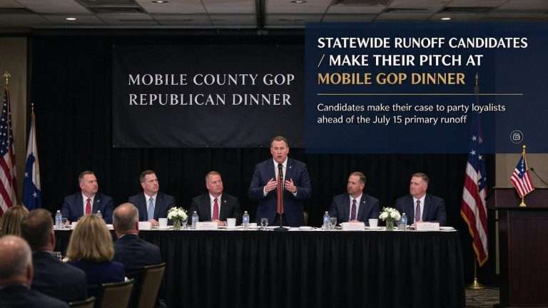 Illustration for the news story: Statewide Runoff Candidates Make Their Pitch at Mobile GOP Dinner